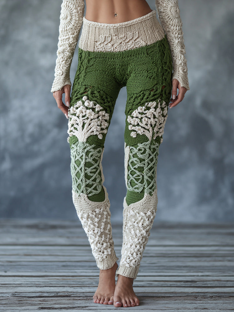 Vintage Viking Tree Of Life Celtic Knot Knit Cozy Leggings