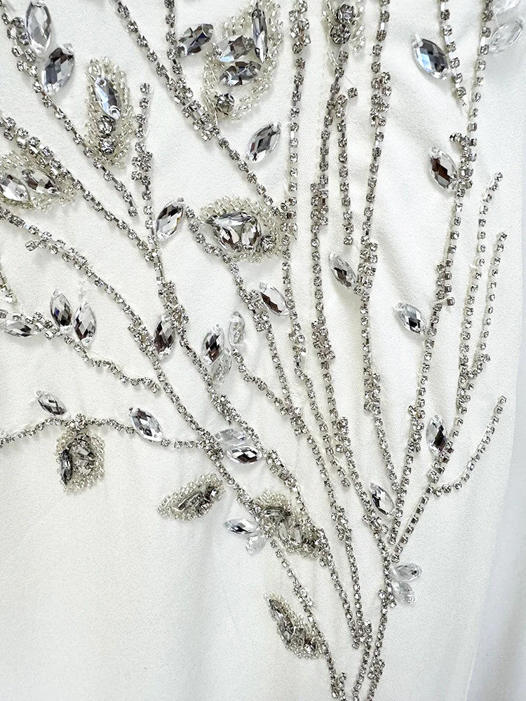 Long Sleeve Crystal Floral Maxi Dress White