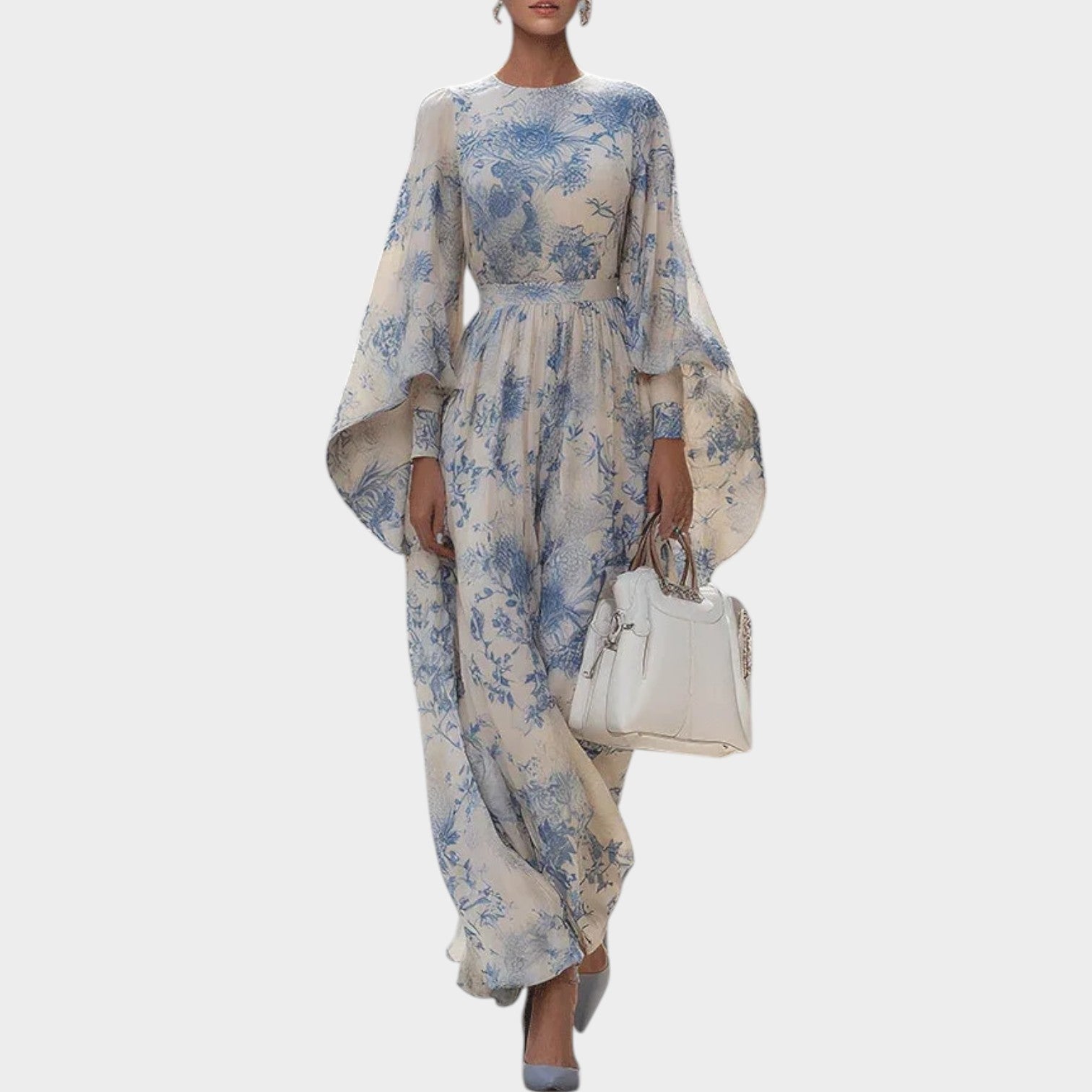 Elegant Floral Chiffon Maxi Dress