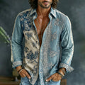Men's Vintage Floral Art Flowy Linen Blend Shirt