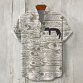 Men's Schools Of Fish With Lazy Black Cat Japanese Art Print Button Casaul Shirt