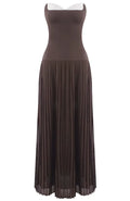 Strapless Pleated A Line Maxi Dress Brown