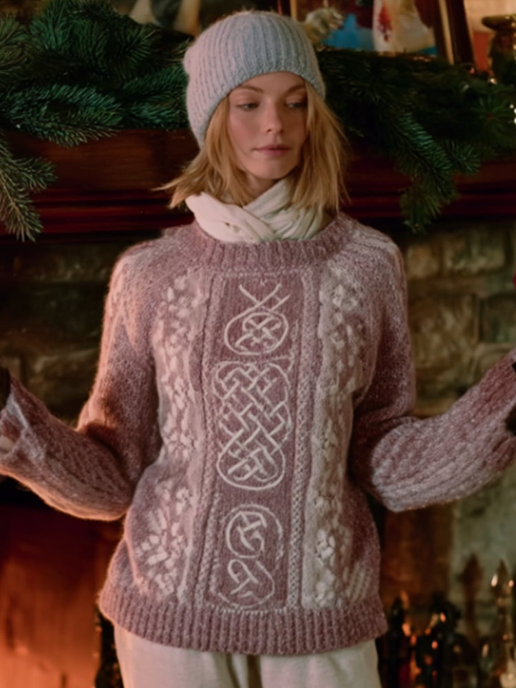 Christmas Celtic Knot Pattern White Powder Sweater