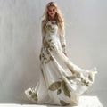 Women's Vintage Floral Art Long Sleeve Maxi Dress