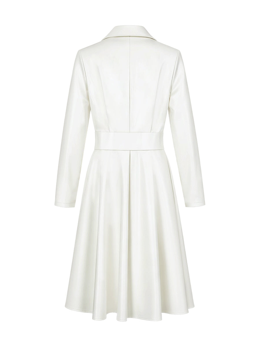 Long Sleeves Skinny Soft Zipper Lapel Midi Dresses