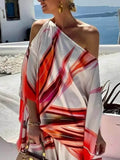 Exquisite One-Shoulder Printed Asymmetric Loose Shirt