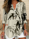 Bamboo Ink Painting Art Linen Blend Cozy Shirt