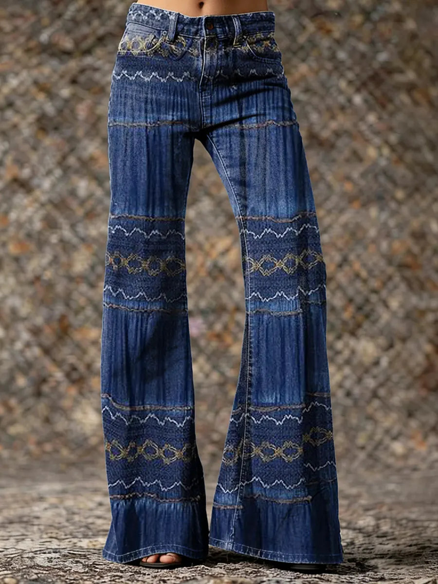 Women's Artistic Floral Print Relaxed Fit Washed Cotton  Pants