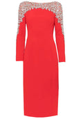 Long Sleeve Crystal Shoulder Midi Dress Red