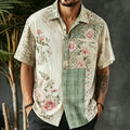 Men's Floral Plaid Patchwork Art Print Linen Blend Casual Shirt