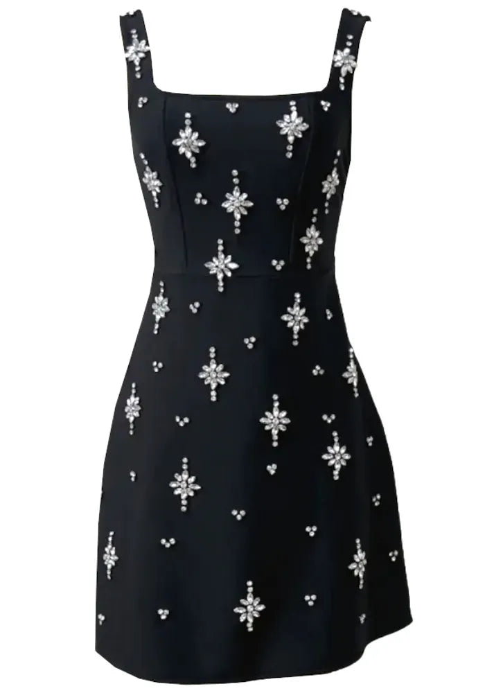 Crystal Bow Detail Backless A Line Dress Black