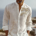 Men's Japanese-style Pine Tree And Cherry Blossom Pattern Linen Blend Shirt