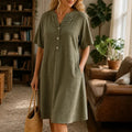Solivia – Women's V-Neck Midi Dress with Pockets