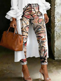 Women's Fashion Retro Graffiti Floral High-waisted Skinny Ripped Casual Jeans With Artistic Print