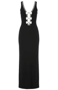 Halter Crystal Bow Detail Maxi Dress Black