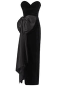 Strapless Bow Detail Maxi Velvet Dress Black
