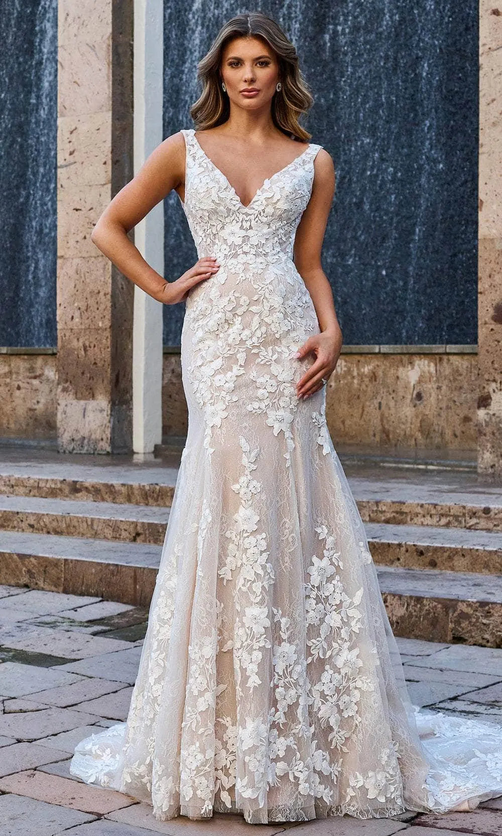 Rachel Allan Bridal RB3199 - Deep V-Neck Lace Bridal Gown
