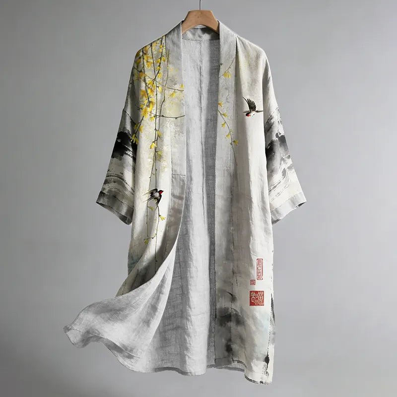 Men's Retro Japanese Art Linen Long Kimono