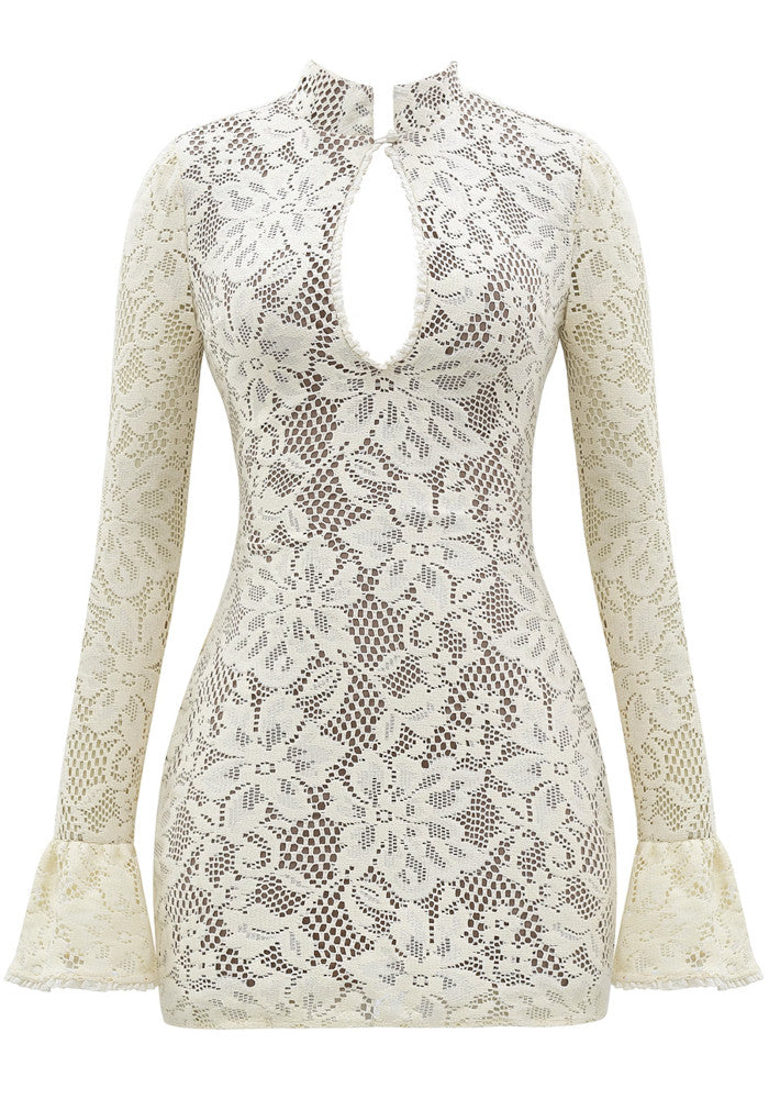 Long Sleeve Crochet Dress Ivory