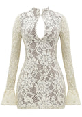 Long Sleeve Crochet Dress Ivory