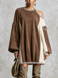 Brown Faux Suede One-Shoulder Trim Mini Dress