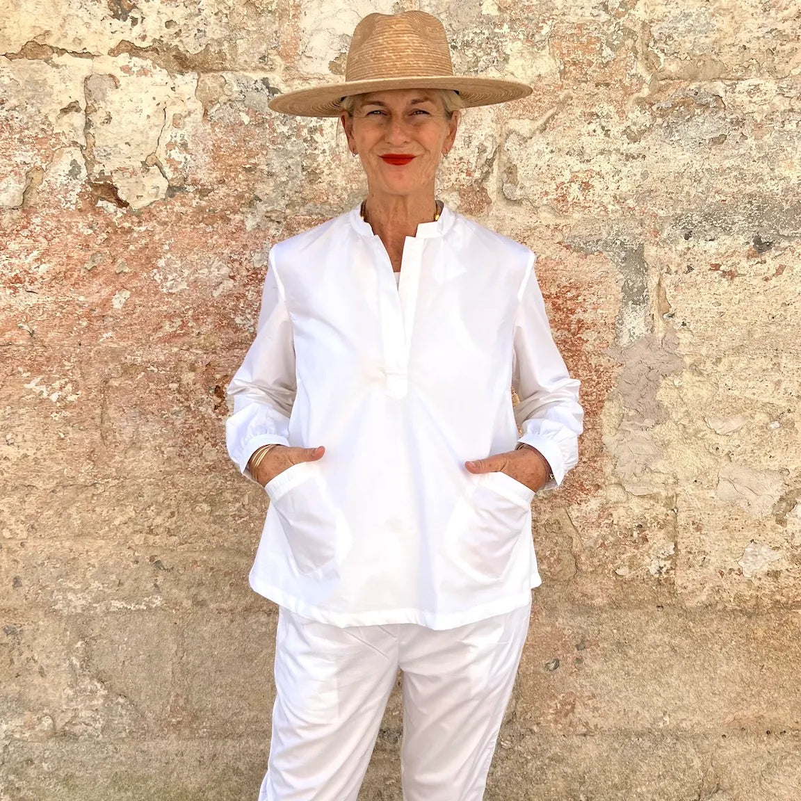 ApuntoB Blouse N. 80 – Italian Lightweight Cotton Split-Neck Blouse with Pockets
