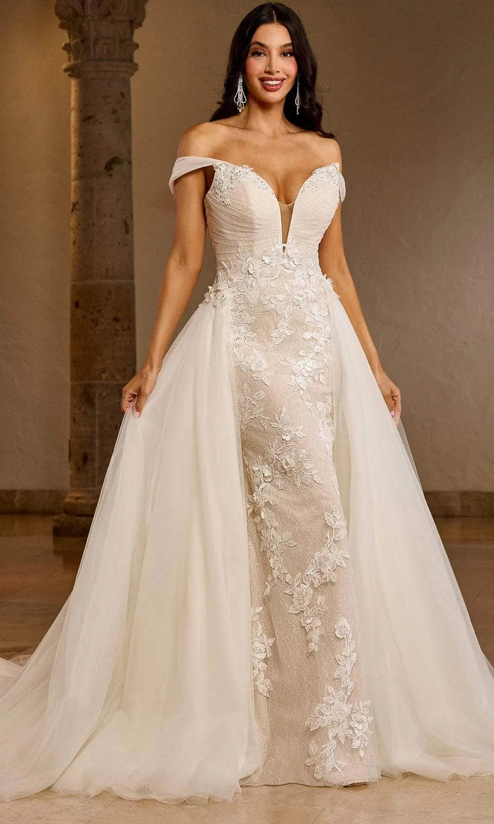Rachel Allan RB5039 - Floral Appliqued Overskirt Bridal Gown