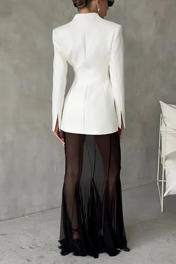 V-neck Single Button Long Sleeve Waisted Blazer