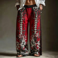 Halloween Bohemian Gothic Spine Skeleton Cross Floral Printed Wide Leg Linen Pants