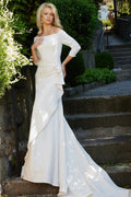 Jovani JB07456 Off white three quarter sleeve sheath wedding dress