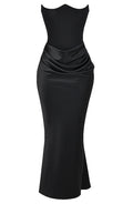 Strapless Corset Draped Maxi Dress Black