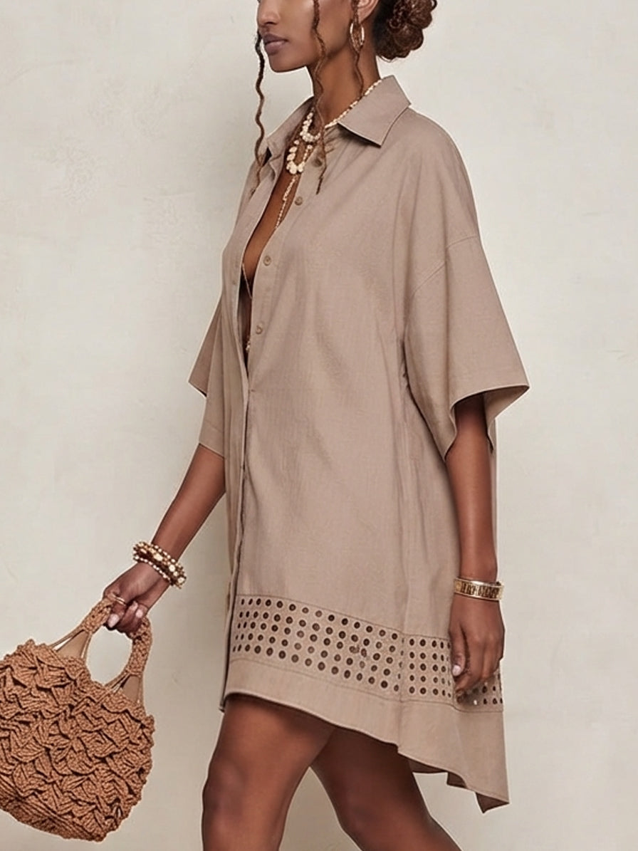 Oat Oversized Cotton Eyelet Mini Dress