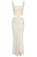 Ruched Lace Corset Two Piece Maxi Dress Ivory