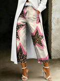 Women's Fashion Star And Leopard Print Graffiti Artistic Print Casual Loose-fit Wide-leg Jeans
