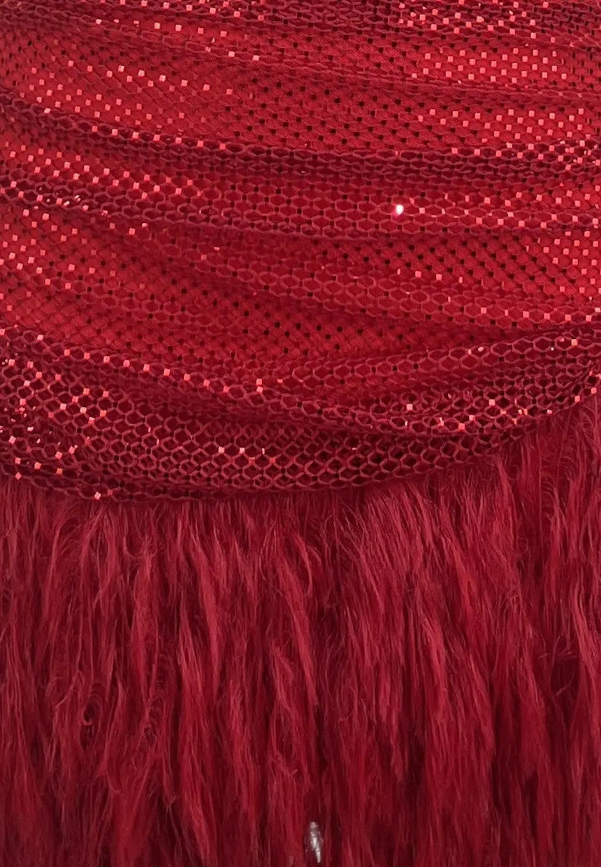 Draped Sparkly Feather Dress Red