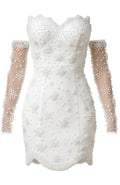 Strapless Pearl Bustier Dress White