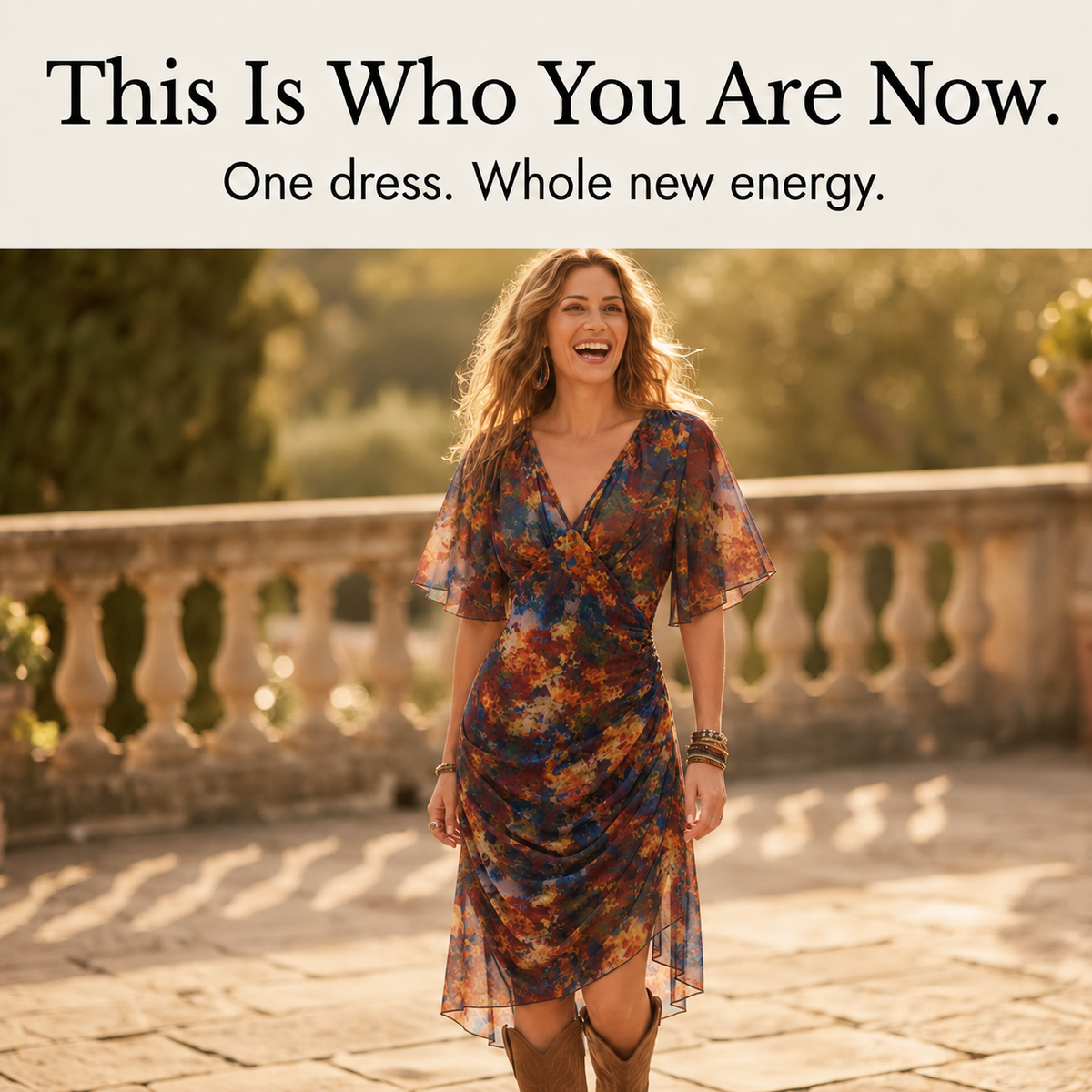 Elowen – Women's Watercolor Ruched Midi Dress