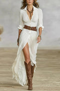 Fashionable Single Button Shirt-Length Maxi Dress