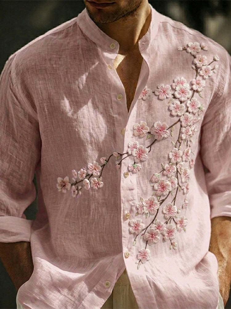 Men's Japanese Sakura Art Print Long Sleeve Shirt