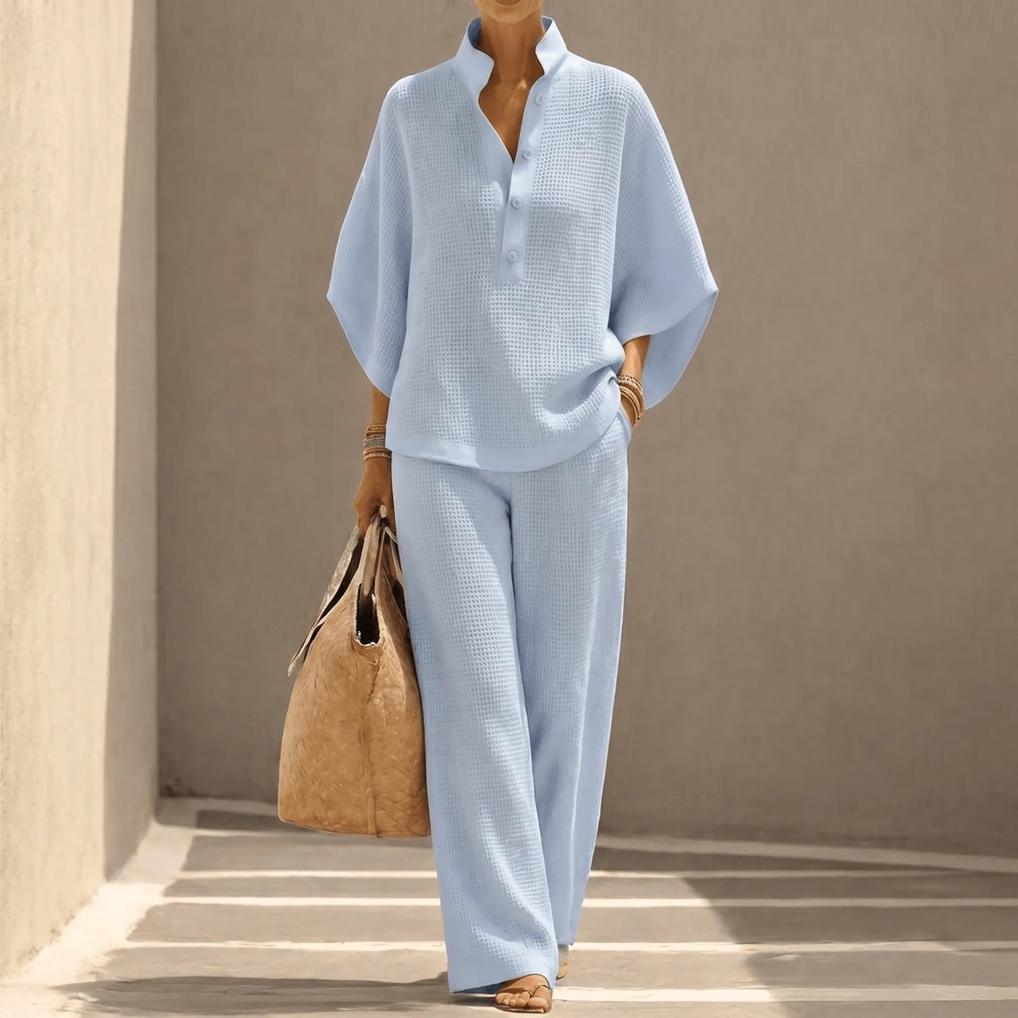 Vienelle – Women's Waffle-Knit Two-Piece Set