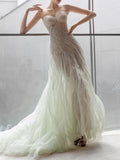 Bandeau Embroidered Backless Split-Joint Mesh Mermaid Wedding Maxi Dress