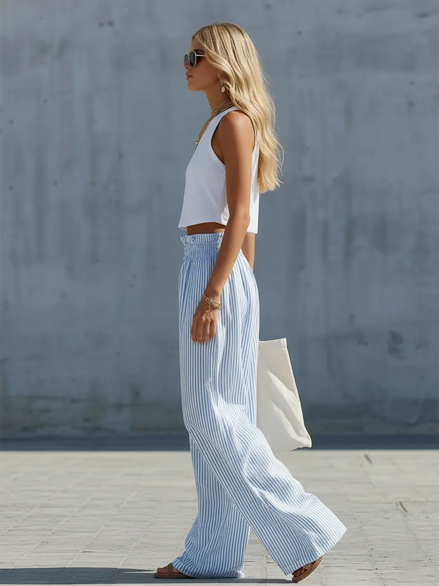 Stylish Casual Blue Striped Pants