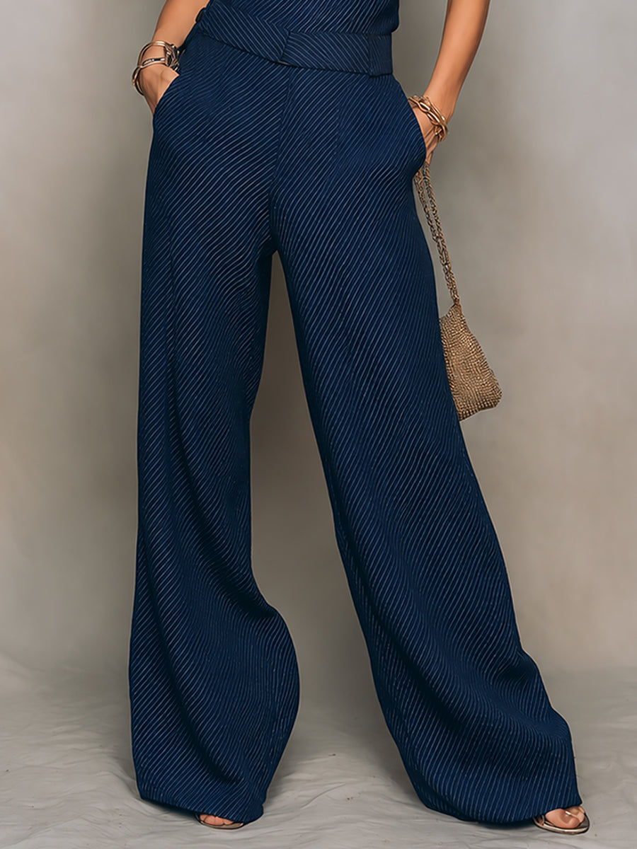 Quiet Luxury One-Shoulder Striped Wide-Leg Jumpsuit