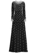 Long Sleeve Crystal Pearl Sequin Maxi Dress Black