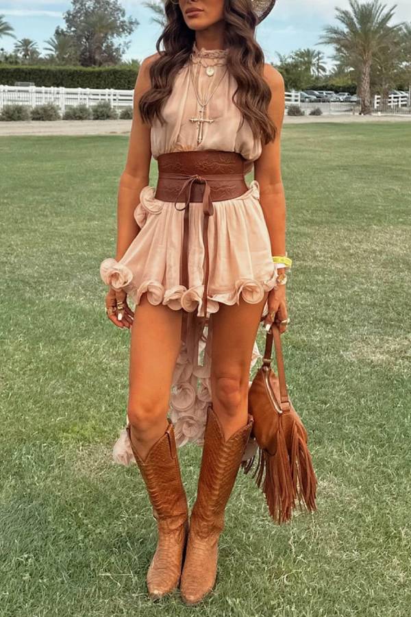 Delicate Romantic Drama Chiffon Wavy Ruffles Elastic Waist Loose Shorts