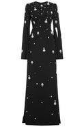 Long Cape Sleeve Crystal Maxi Dress Black