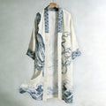 Japanese-style Octopus And Wave Art Pattern Casual Kimono Cardigan
