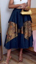 Dark  Irregular Ruffle Layered Vintage Printed High Waist Midi Skirt