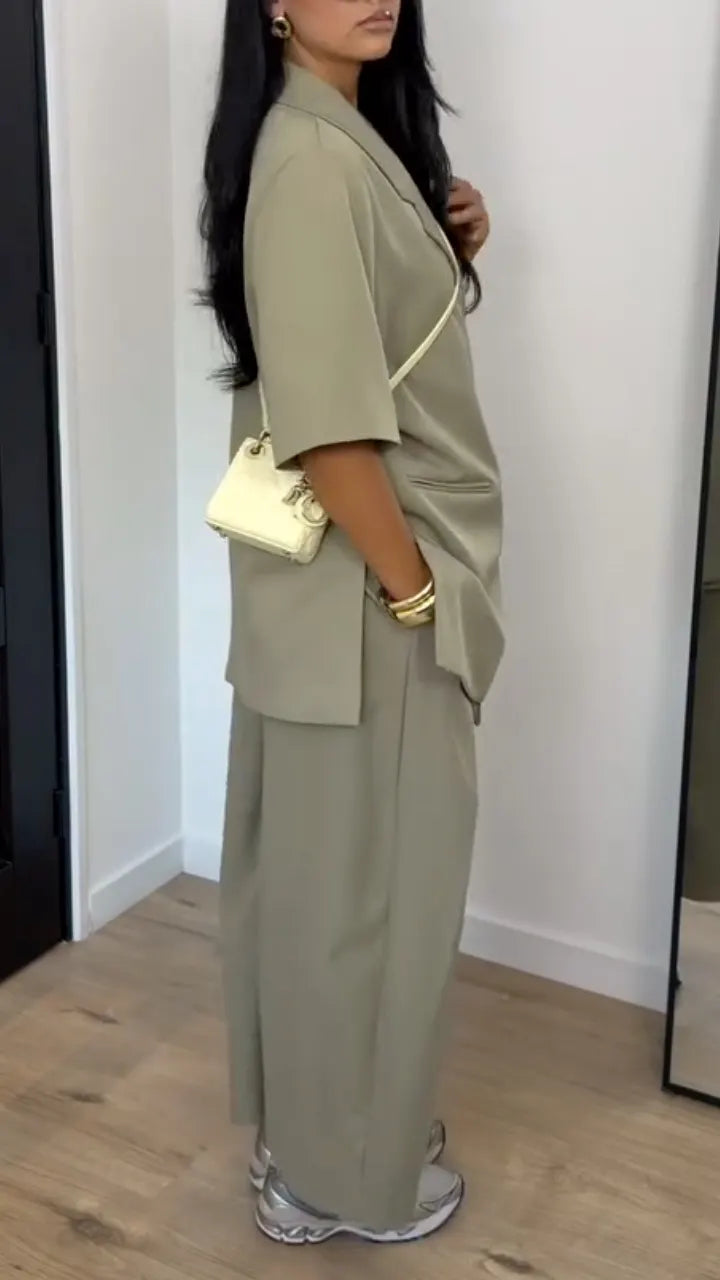 Short Sleeve Blazer & Wide Leg Culottes Co‑Ord Set