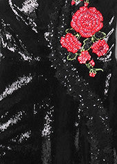 One Shoulder Floral Sequin Mermaid Maxi Dress Black